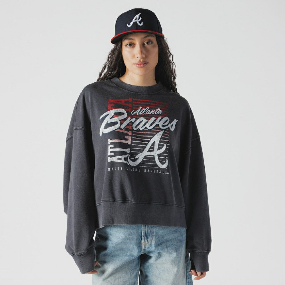 Atlanta Braves New Era Women's Boxy Mineral Wash Dolmen Sleeve Cropped Sweatshirt Lifestyle
