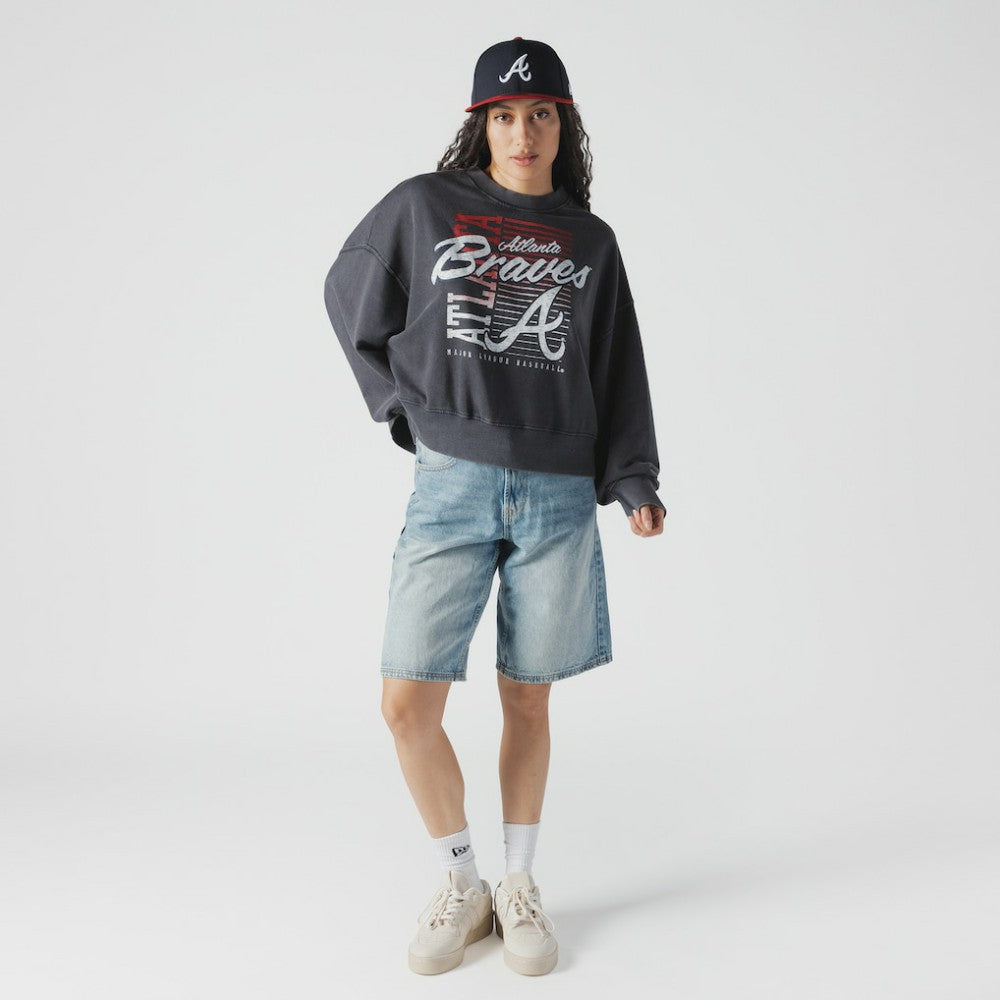 Atlanta Braves New Era Women's Boxy Mineral Wash Dolmen Sleeve Cropped Sweatshirt Lifestyle