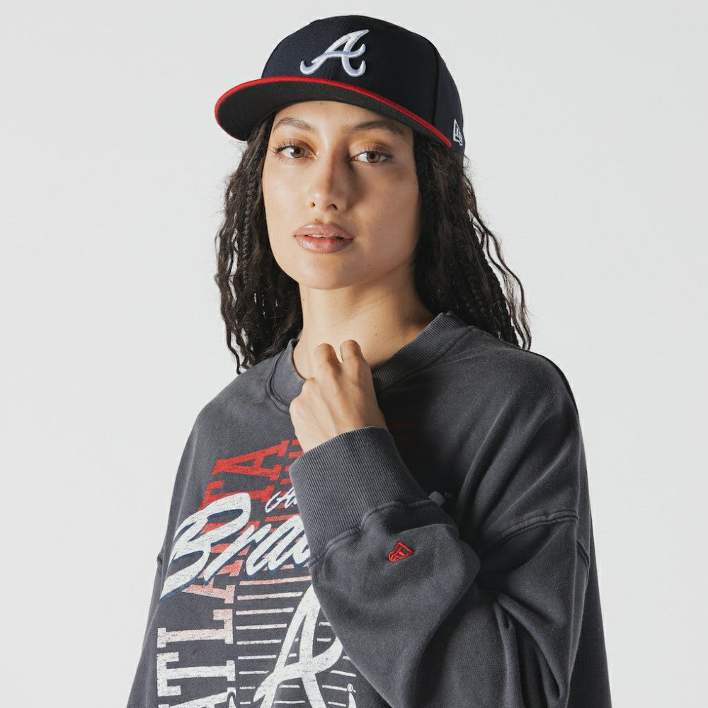 Atlanta Braves New Era Women's Boxy Mineral Wash Dolmen Sleeve Cropped Sweatshirt Lifestyle