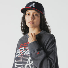 Atlanta Braves New Era Women's Boxy Mineral Wash Dolmen Sleeve Cropped Sweatshirt Lifestyle