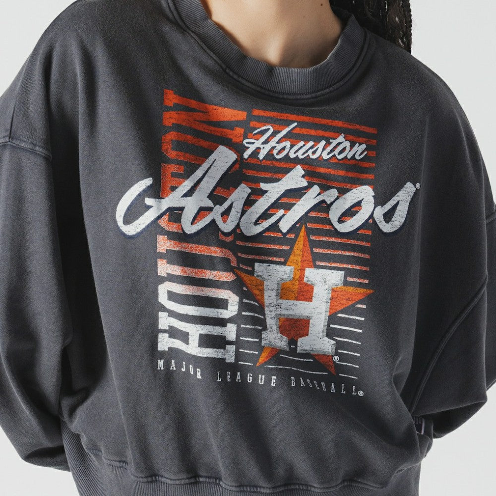 Houston Astros New Era Women's Boxy Mineral Wash Dolmen Sleeve Cropped Sweatshirt Clearance