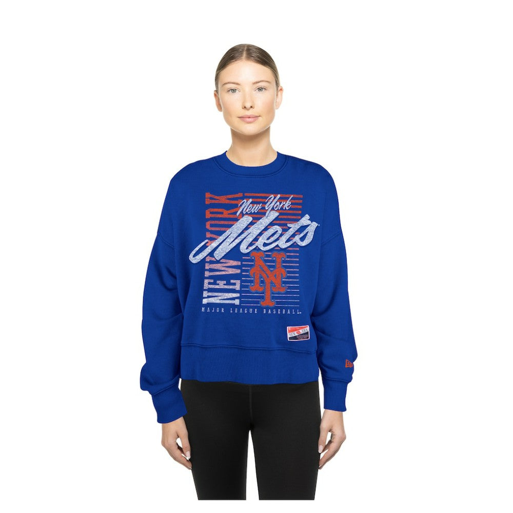 New York Mets New Era Women's Boxy Mineral Wash Dolmen Sleeve Cropped Sweatshirt Lifestyle