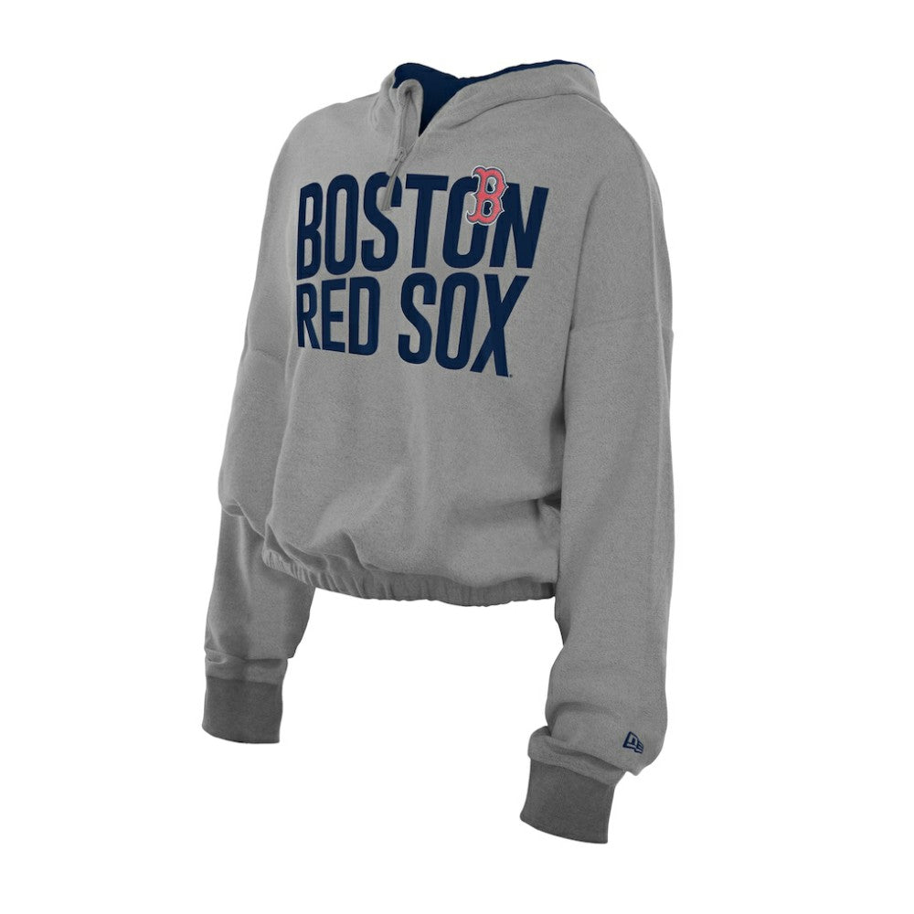 Boston Red Sox New Era Women's Reversed Out French Terry Quarter-Zip Banded Crop Hoodie On Sale