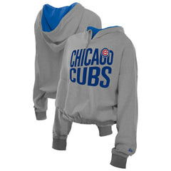 Chicago Cubs New Era Women's Reversed Out French Terry Quarter-Zip Banded Crop Hoodie for sale