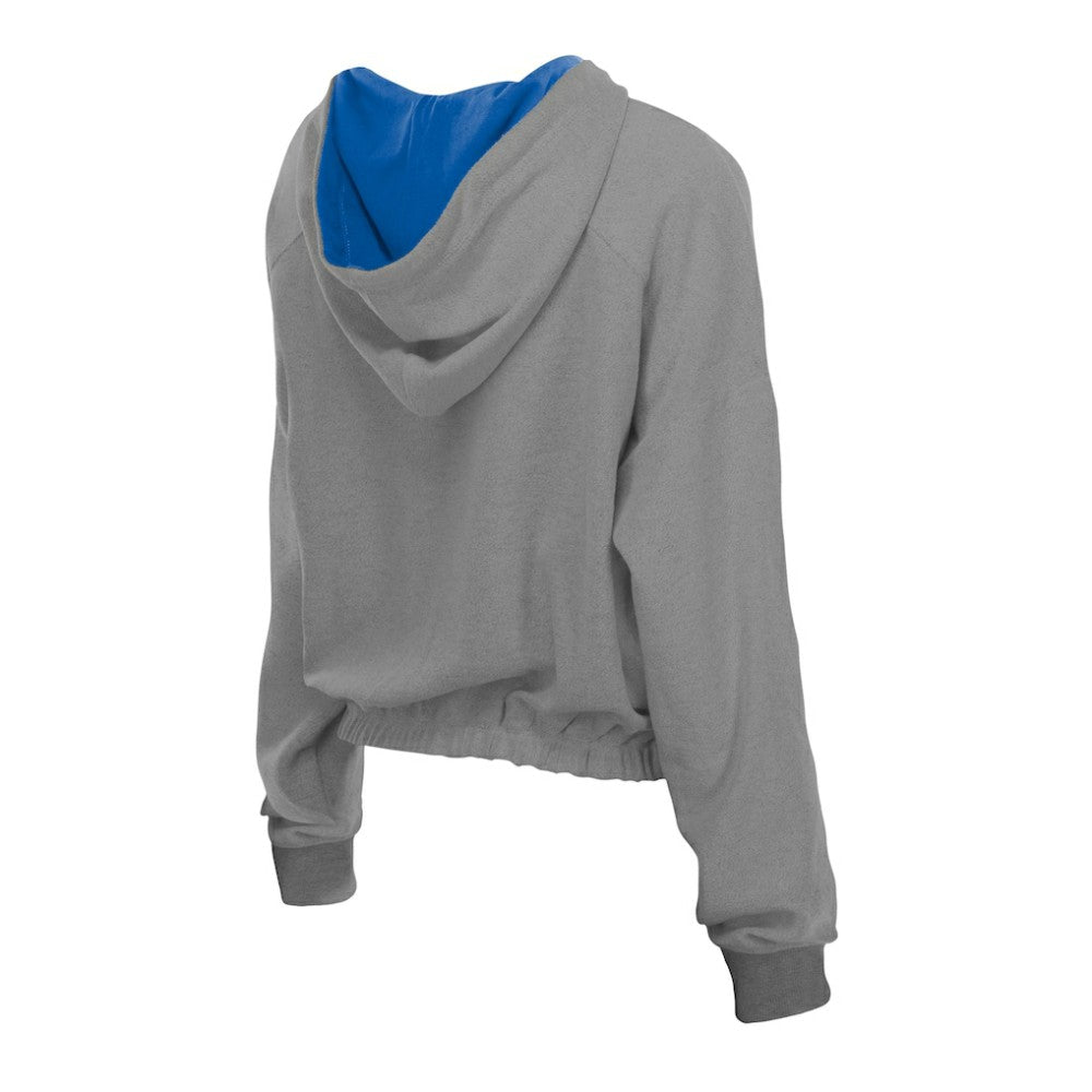Chicago Cubs New Era Women's Reversed Out French Terry Quarter-Zip Banded Crop Hoodie for sale