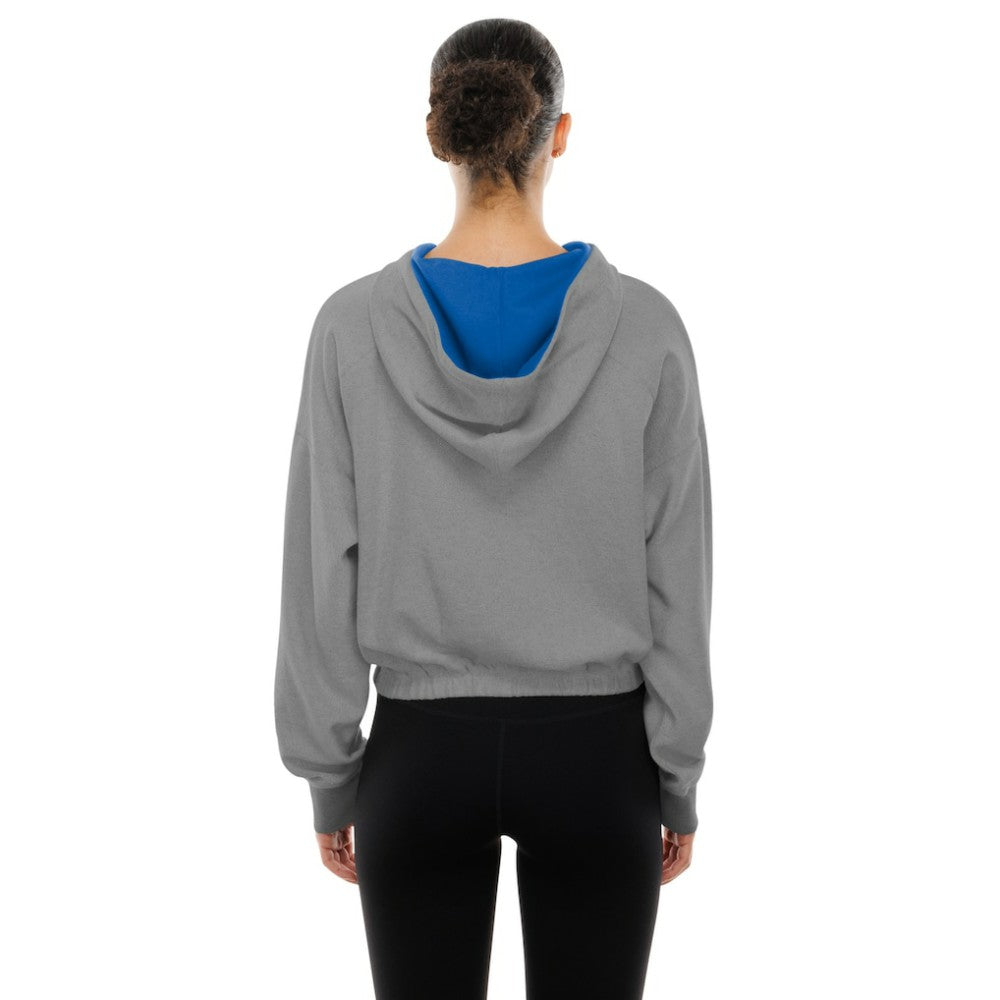 Chicago Cubs New Era Women's Reversed Out French Terry Quarter-Zip Banded Crop Hoodie for sale