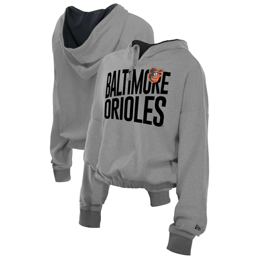 Baltimore Orioles New Era Women's Reversed Out French Terry Quarter-Zip Banded Crop Hoodie On Sale