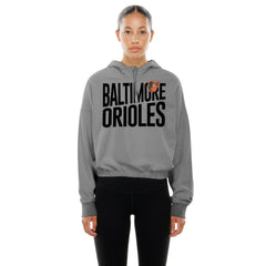 Baltimore Orioles New Era Women's Reversed Out French Terry Quarter-Zip Banded Crop Hoodie On Sale