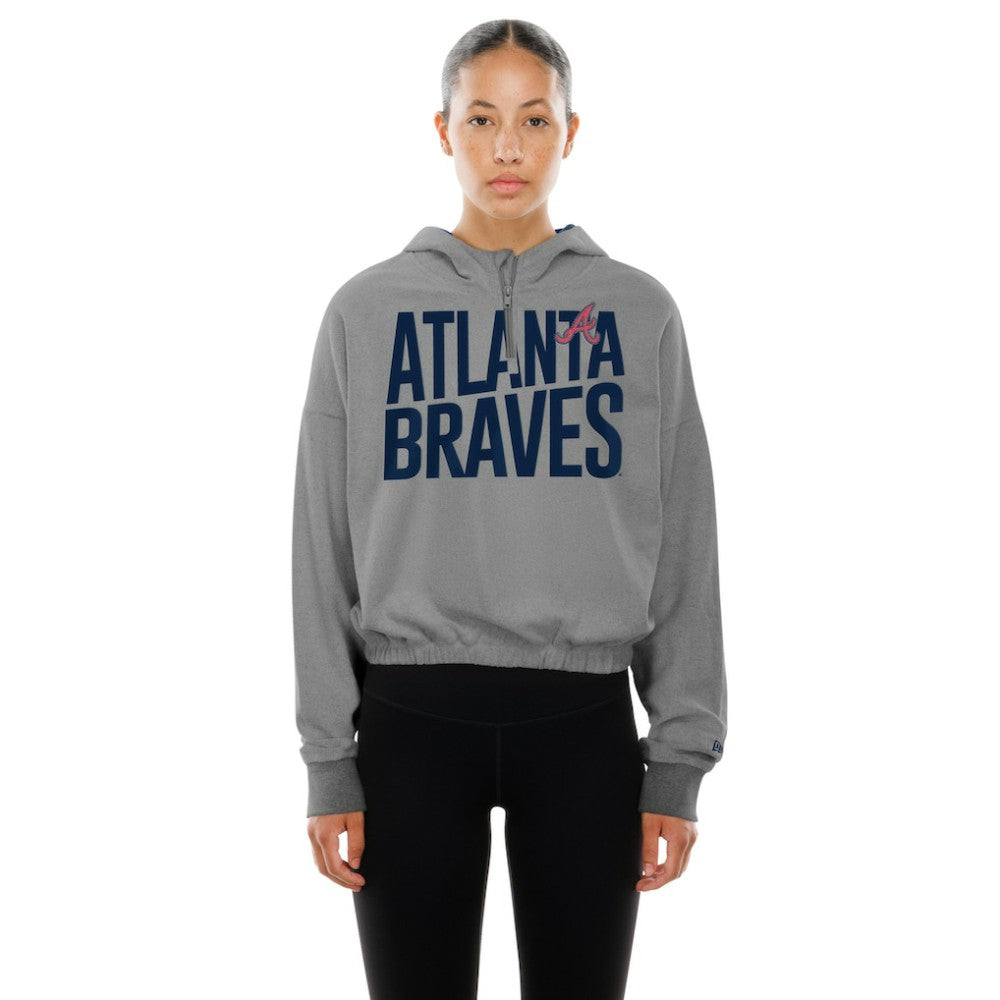 Atlanta Braves New Era Women's Reversed Out French Terry Quarter-Zip Banded Crop Hoodie discount