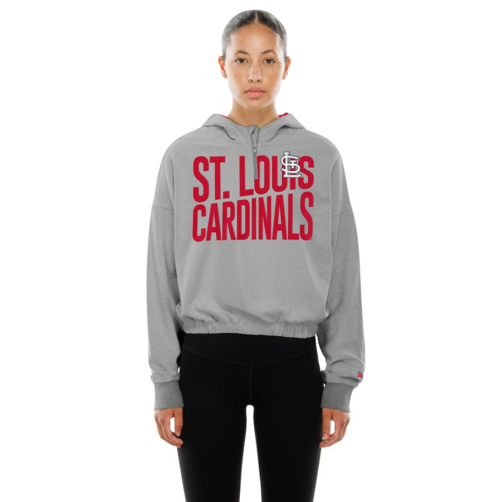 St. Louis Cardinals New Era Women's Reversed Out French Terry Quarter-Zip Banded Crop Hoodie Clearance