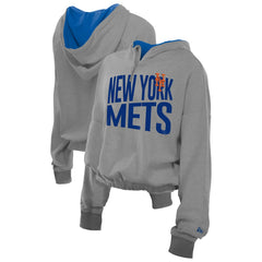 New York Mets New Era Women's Reversed Out French Terry Quarter-Zip Banded Crop Hoodie for sale