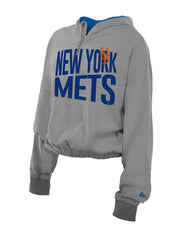 New York Mets New Era Women's Reversed Out French Terry Quarter-Zip Banded Crop Hoodie for sale