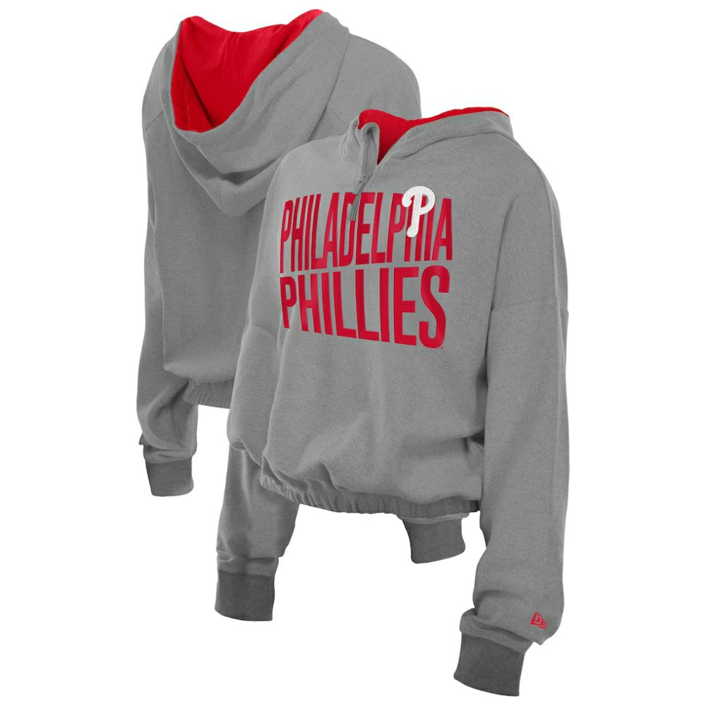 Philadelphia Phillies New Era Women's Reversed Out French Terry Quarter-Zip Banded Crop Hoodie Near Me