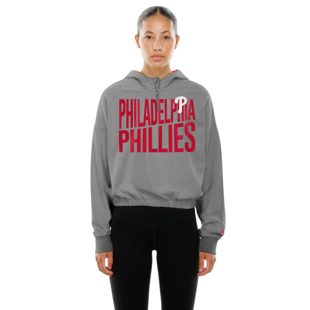 Philadelphia Phillies New Era Women's Reversed Out French Terry Quarter-Zip Banded Crop Hoodie Near Me