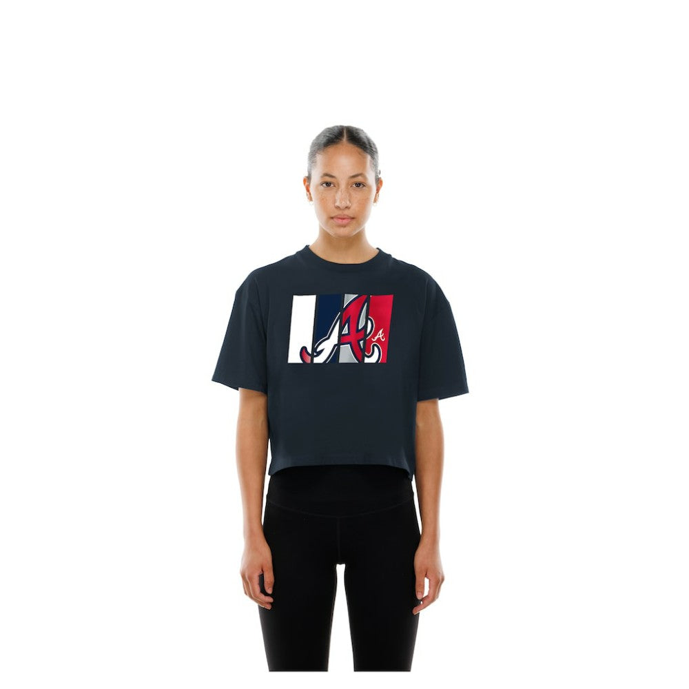 Atlanta Braves New Era Women's Boxy Foil Logo T-Shirt Clearance
