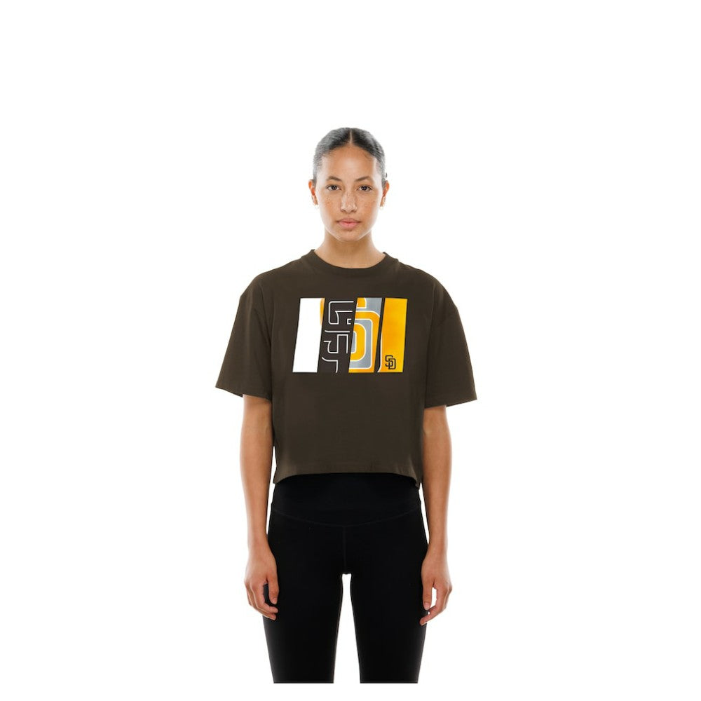 San Diego Padres New Era Women's Boxy Foil Logo T-Shirt Sale