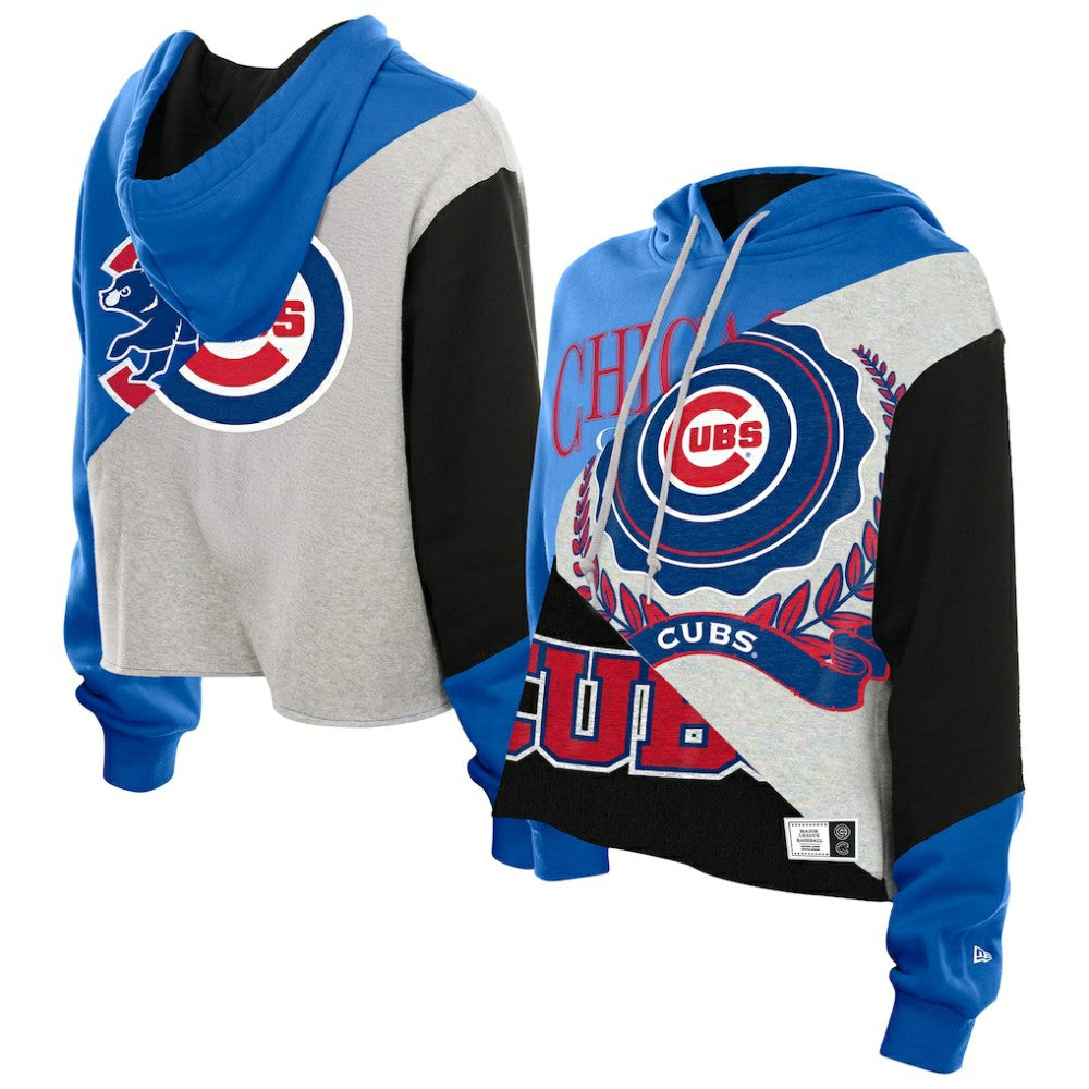 Chicago Cubs New Era Women's Upcycled Color Block Cropped Boxy Hoodie Lifestyle
