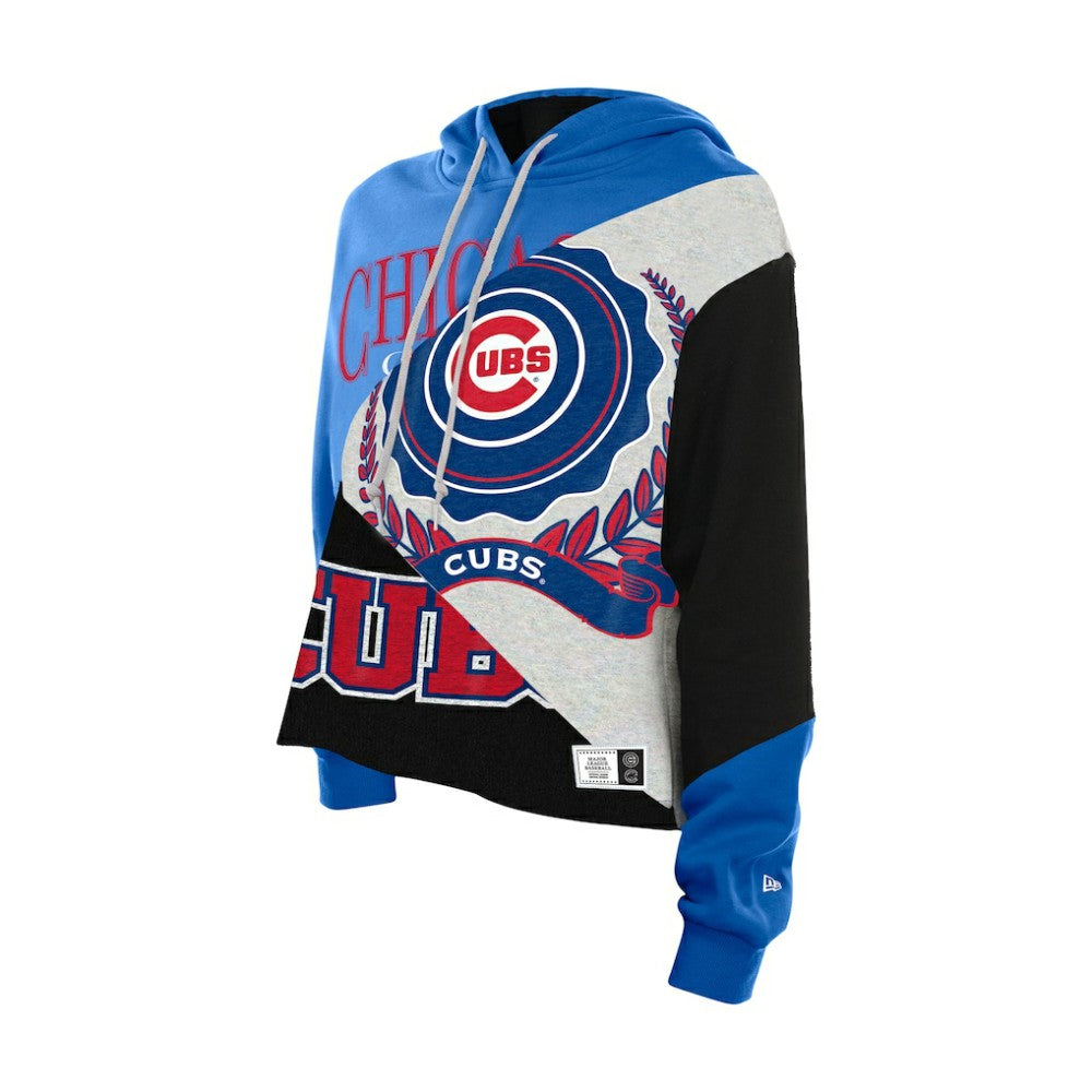 Chicago Cubs New Era Women's Upcycled Color Block Cropped Boxy Hoodie Lifestyle