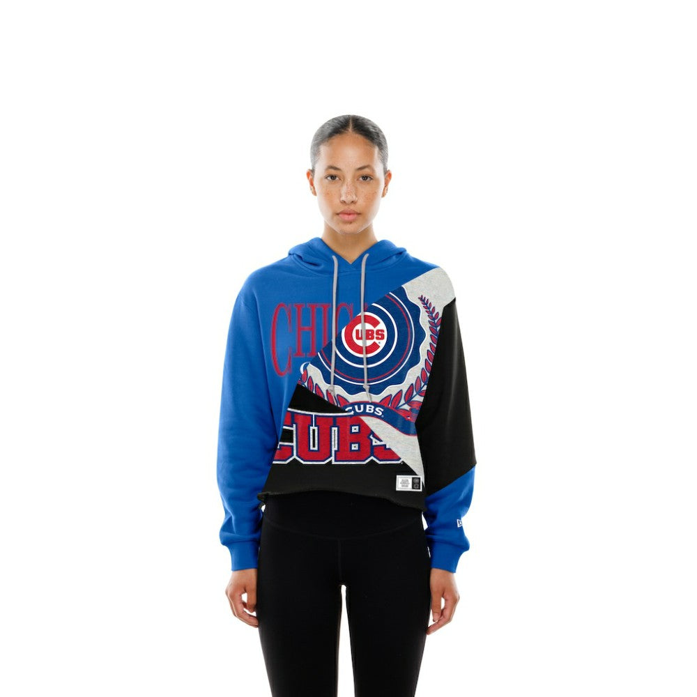 Chicago Cubs New Era Women's Upcycled Color Block Cropped Boxy Hoodie Lifestyle