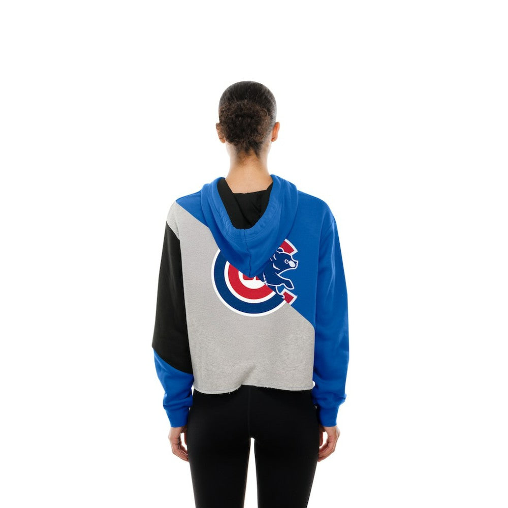Chicago Cubs New Era Women's Upcycled Color Block Cropped Boxy Hoodie Lifestyle