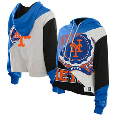 New York Mets New Era Women's Upcycled Color Block Cropped Boxy Hoodie Online