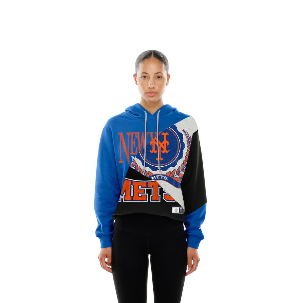 New York Mets New Era Women's Upcycled Color Block Cropped Boxy Hoodie Online