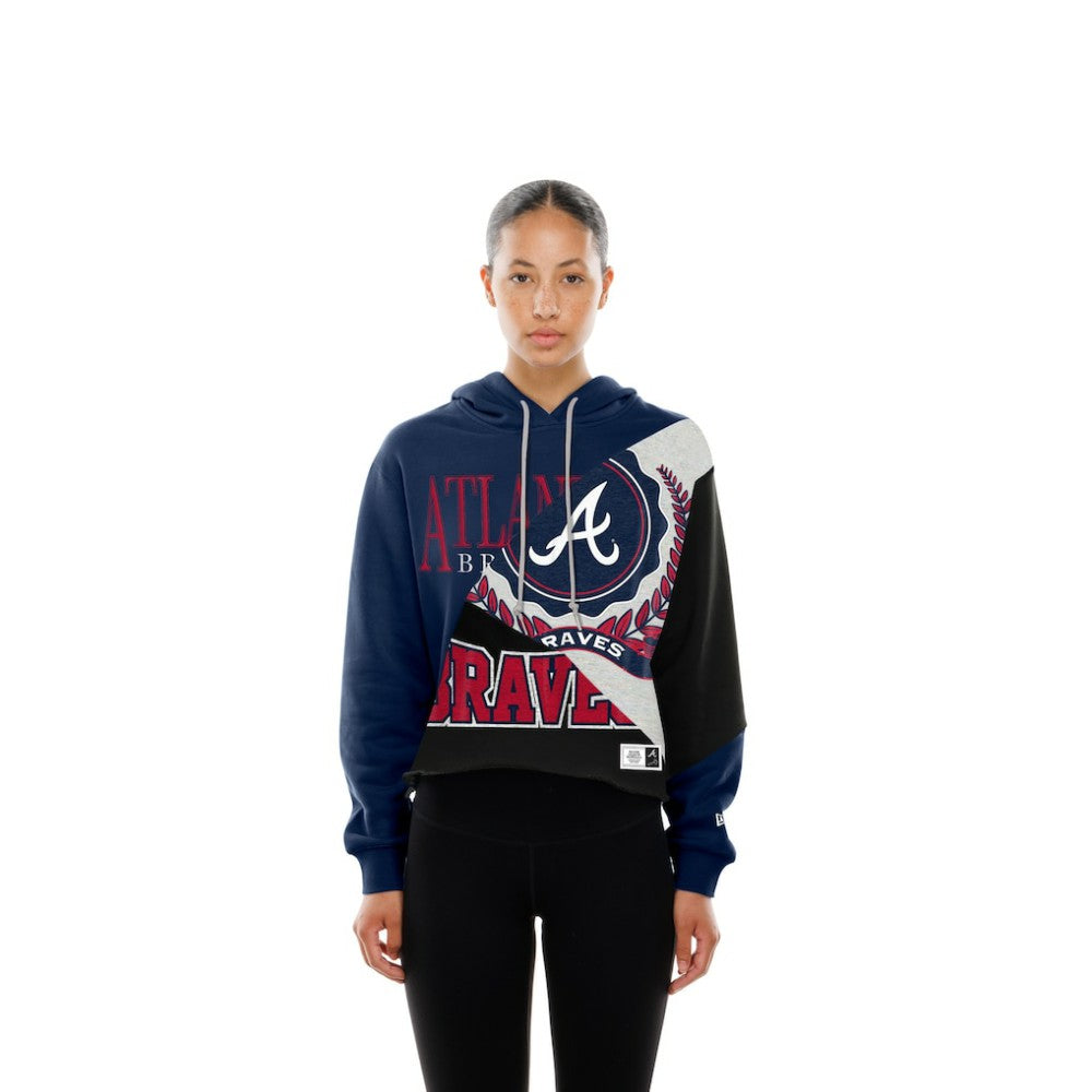 Atlanta Braves New Era Women's Upcycled Color Block Cropped Boxy Hoodie Online