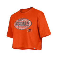Cincinnati Bengals New Era Girl's Flip Sequin Boxy T-Shirt Orange - NFL