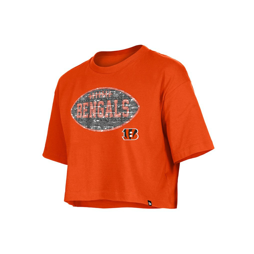 Cincinnati Bengals New Era Girl's Flip Sequin Boxy T-Shirt Orange - NFL