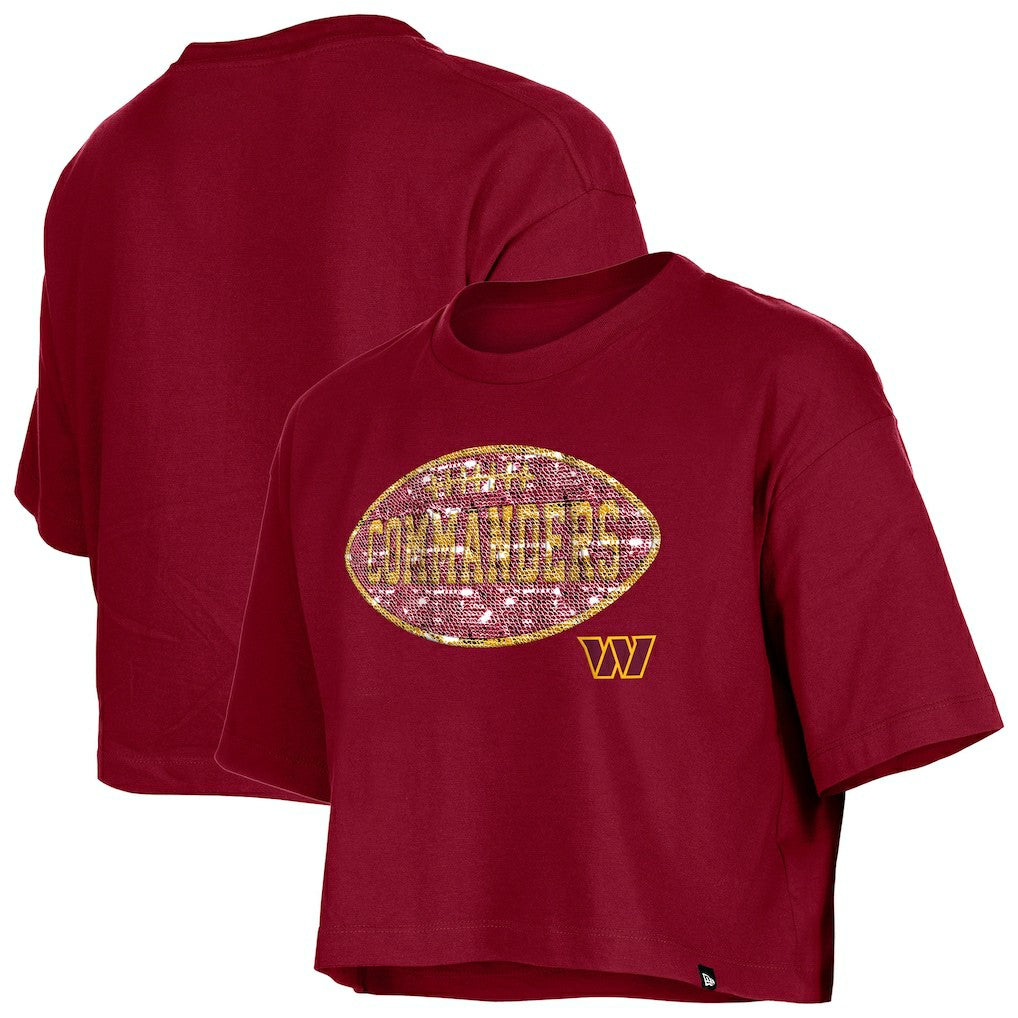 Washington Commanders New Era Girl's Flip Sequin Boxy T-Shirt Burgundy - NFL