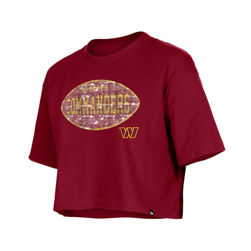Washington Commanders New Era Girl's Flip Sequin Boxy T-Shirt Burgundy - NFL