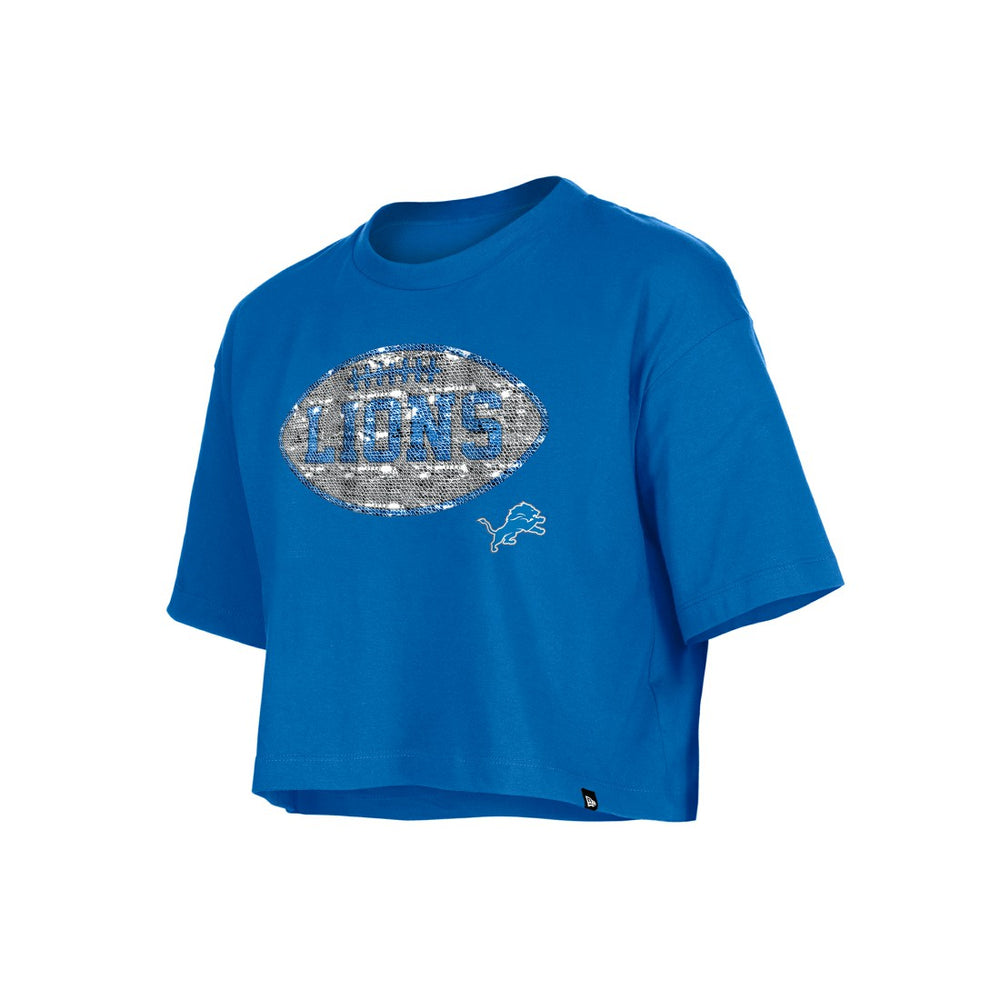Detroit Lions New Era Girl's Flip Sequin Boxy T-Shirt Blue - NFL