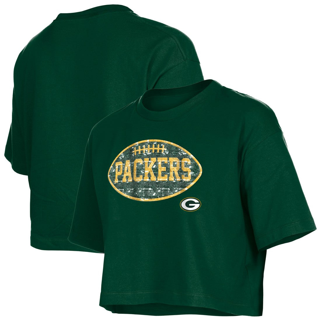 Green Bay Packers New Era Girl's Flip Sequin Boxy T-Shirt Green - NFL
