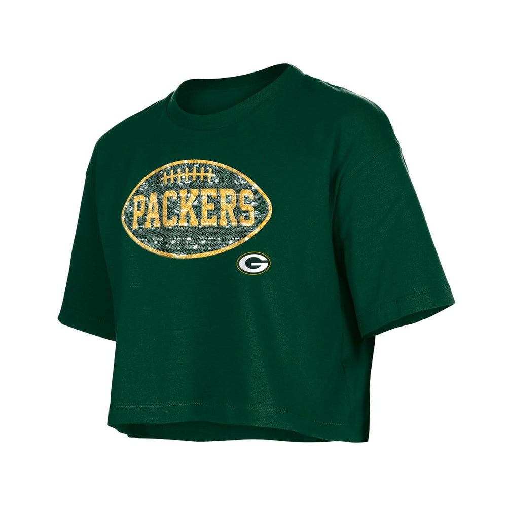 Green Bay Packers New Era Girl's Flip Sequin Boxy T-Shirt Green - NFL