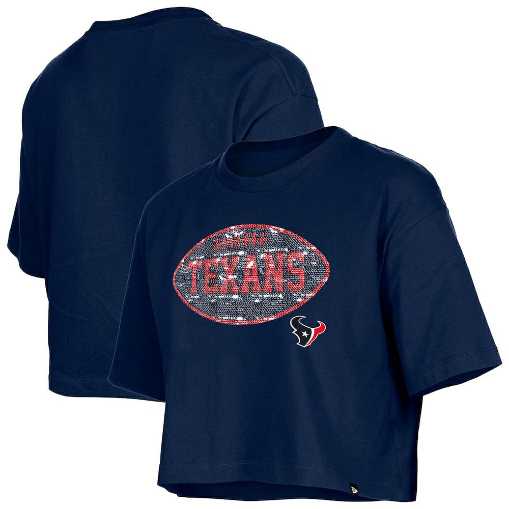 Houston Texans New Era Girl's Flip Sequin Boxy T-Shirt Navy - NFL