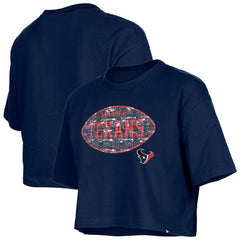 Houston Texans New Era Girl's Flip Sequin Boxy T-Shirt Navy - NFL