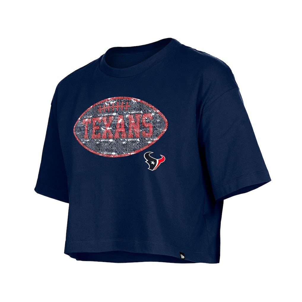 Houston Texans New Era Girl's Flip Sequin Boxy T-Shirt Navy - NFL