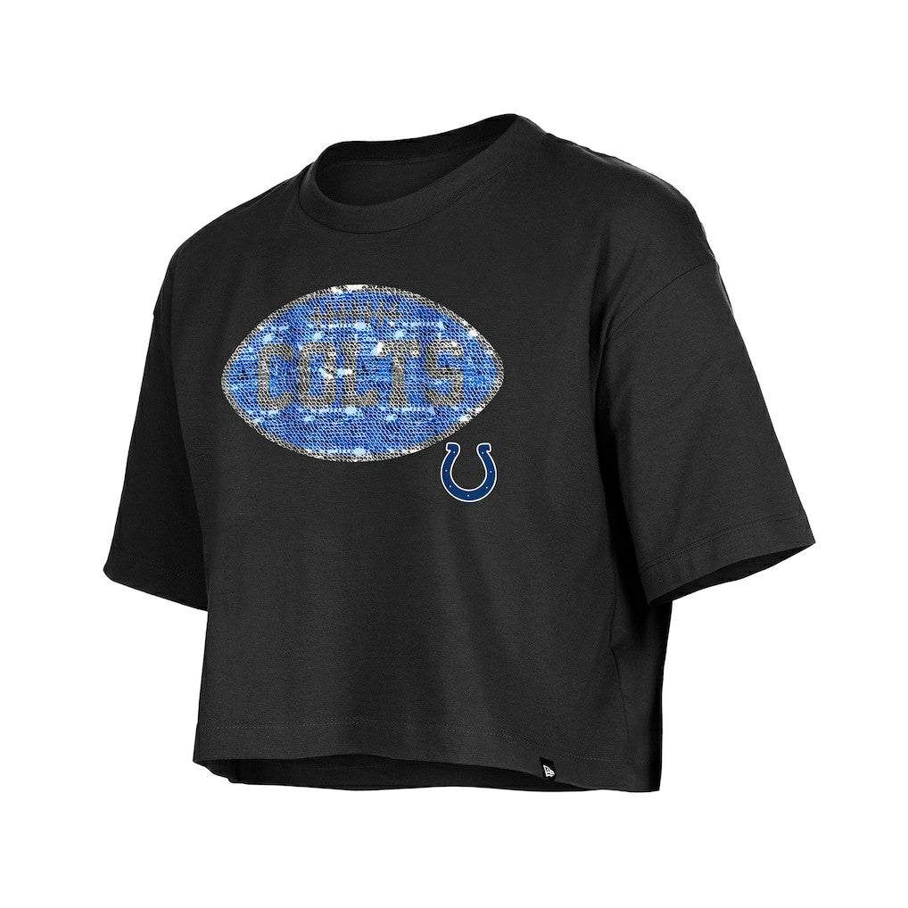 Indianapolis Colts New Era Girl's Flip Sequin Boxy T-Shirt Black - NFL