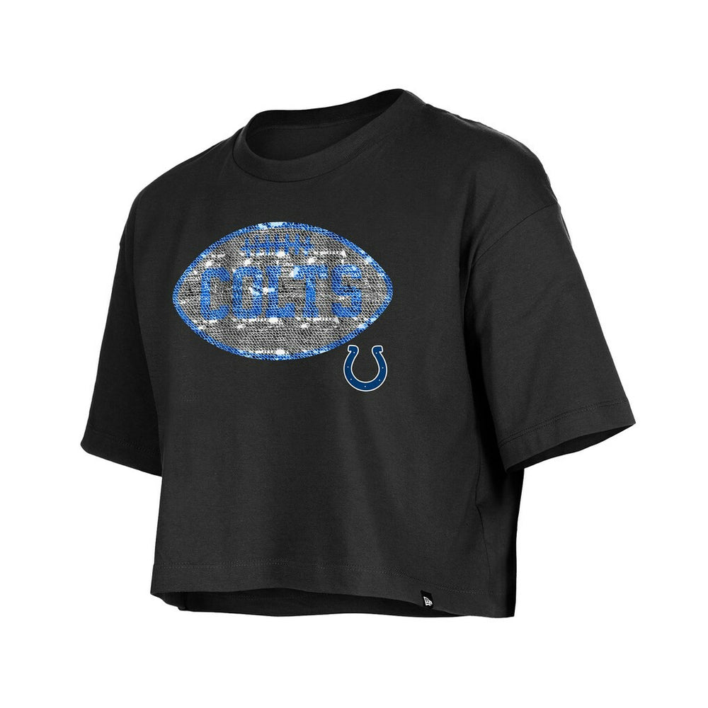 Indianapolis Colts New Era Girl's Flip Sequin Boxy T-Shirt Black - NFL