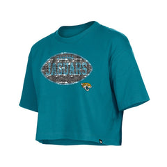 Jacksonville Jaguars New Era Girl's Flip Sequin Boxy T-Shirt Teal - NFL