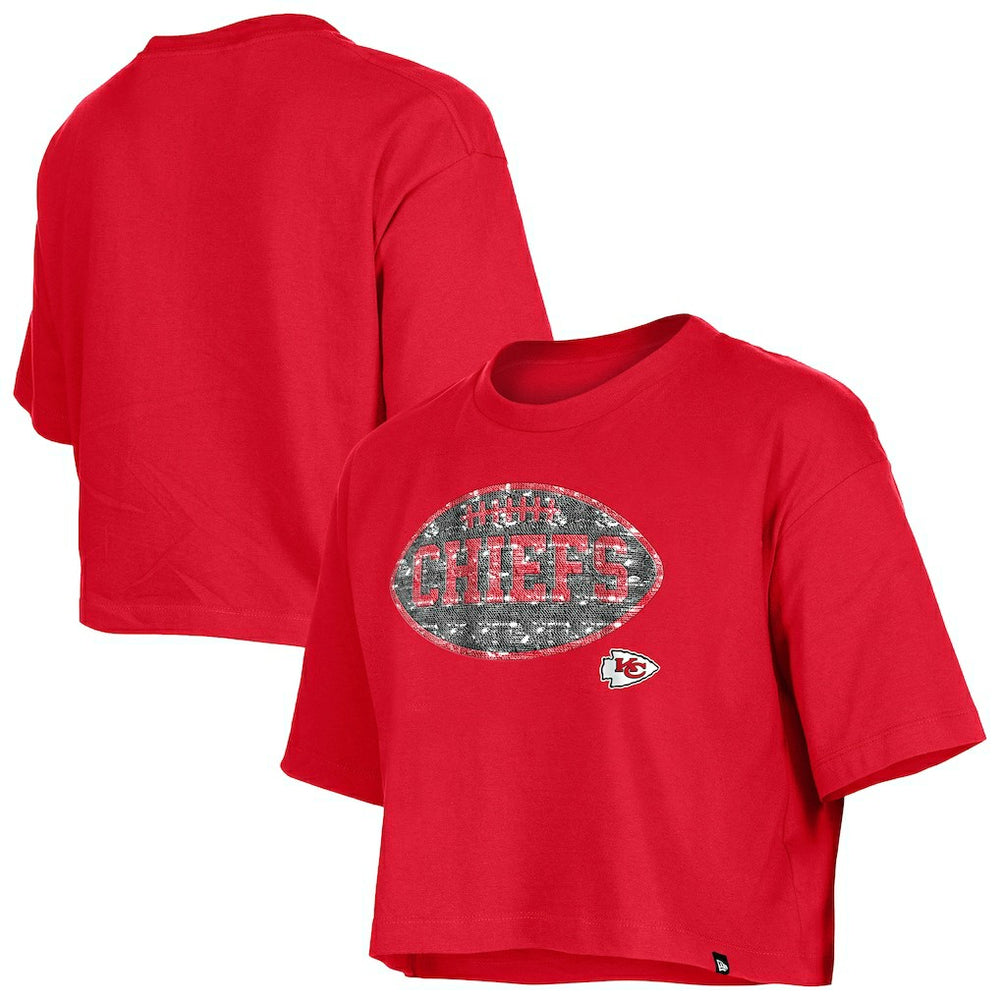Kansas City Chiefs New Era Girl's Flip Sequin Boxy T-Shirt Red - NFL