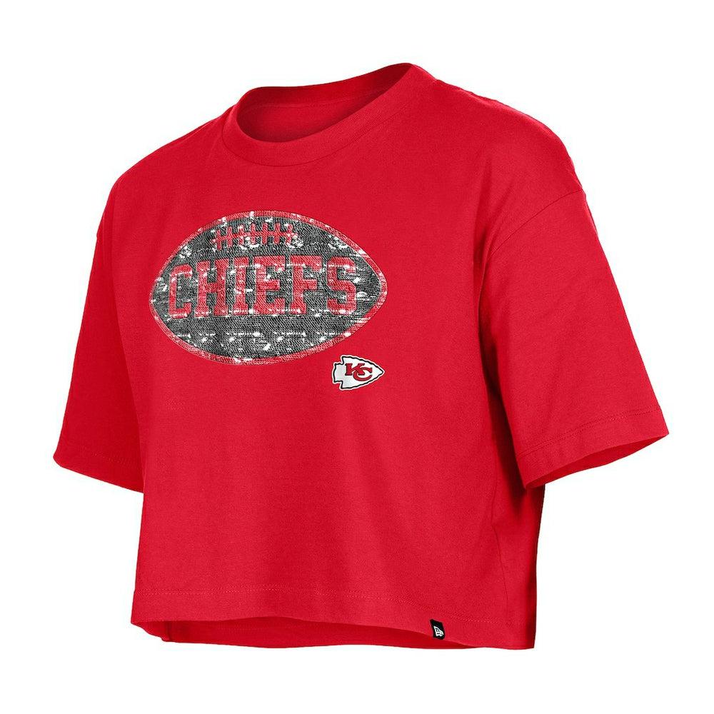 Kansas City Chiefs New Era Girl's Flip Sequin Boxy T-Shirt Red - NFL