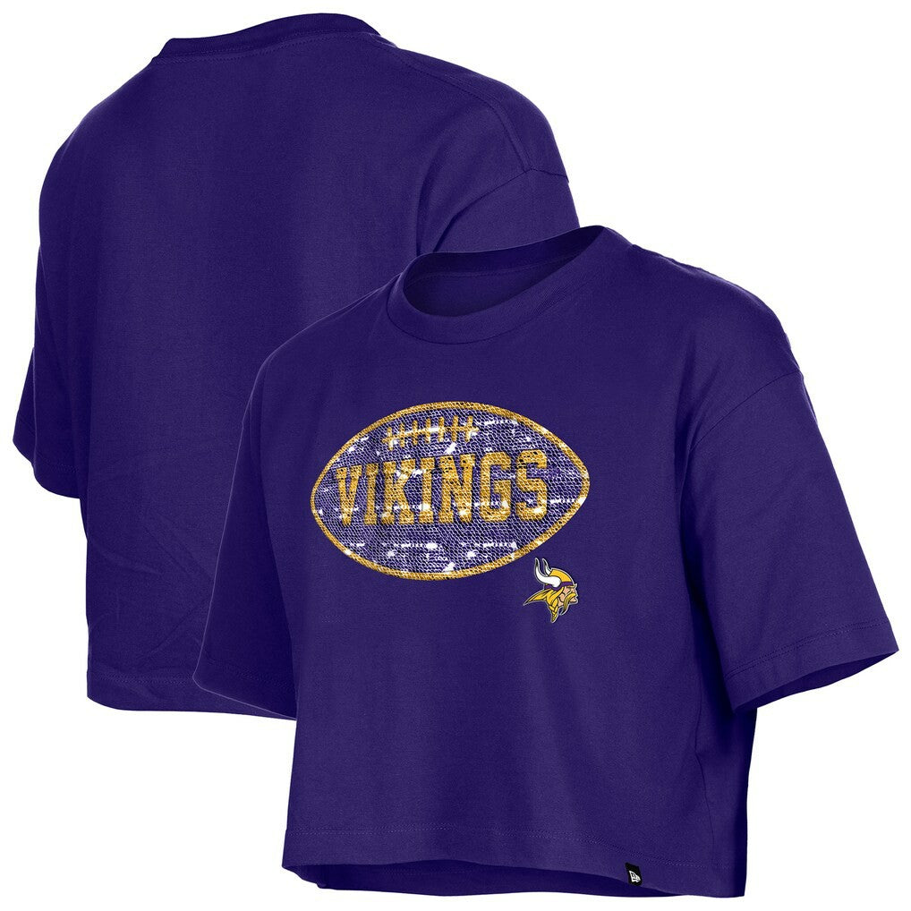 Minnesota Vikings New Era Girl's Flip Sequin Boxy T-Shirt Purple - NFL
