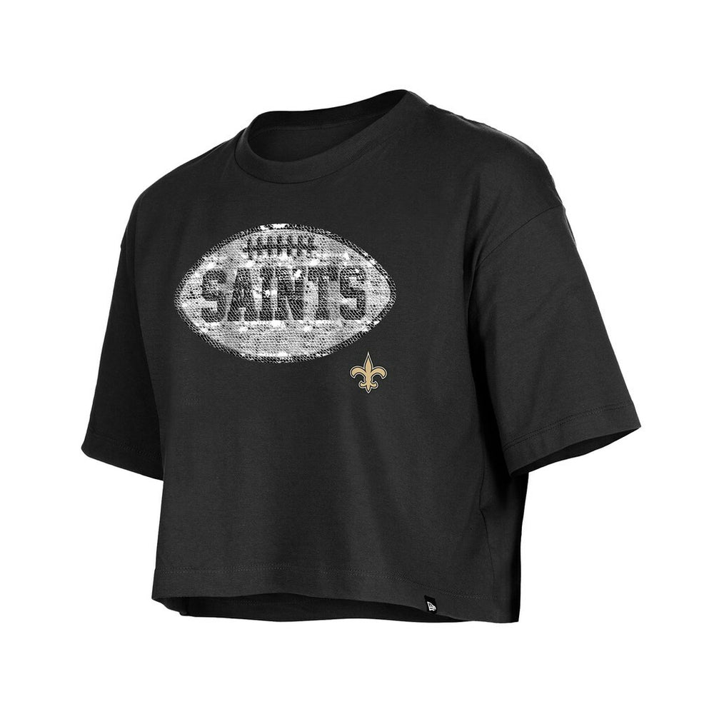 New Orleans Saints New Era Girl's Flip Sequin Boxy T-Shirt Black - NFL