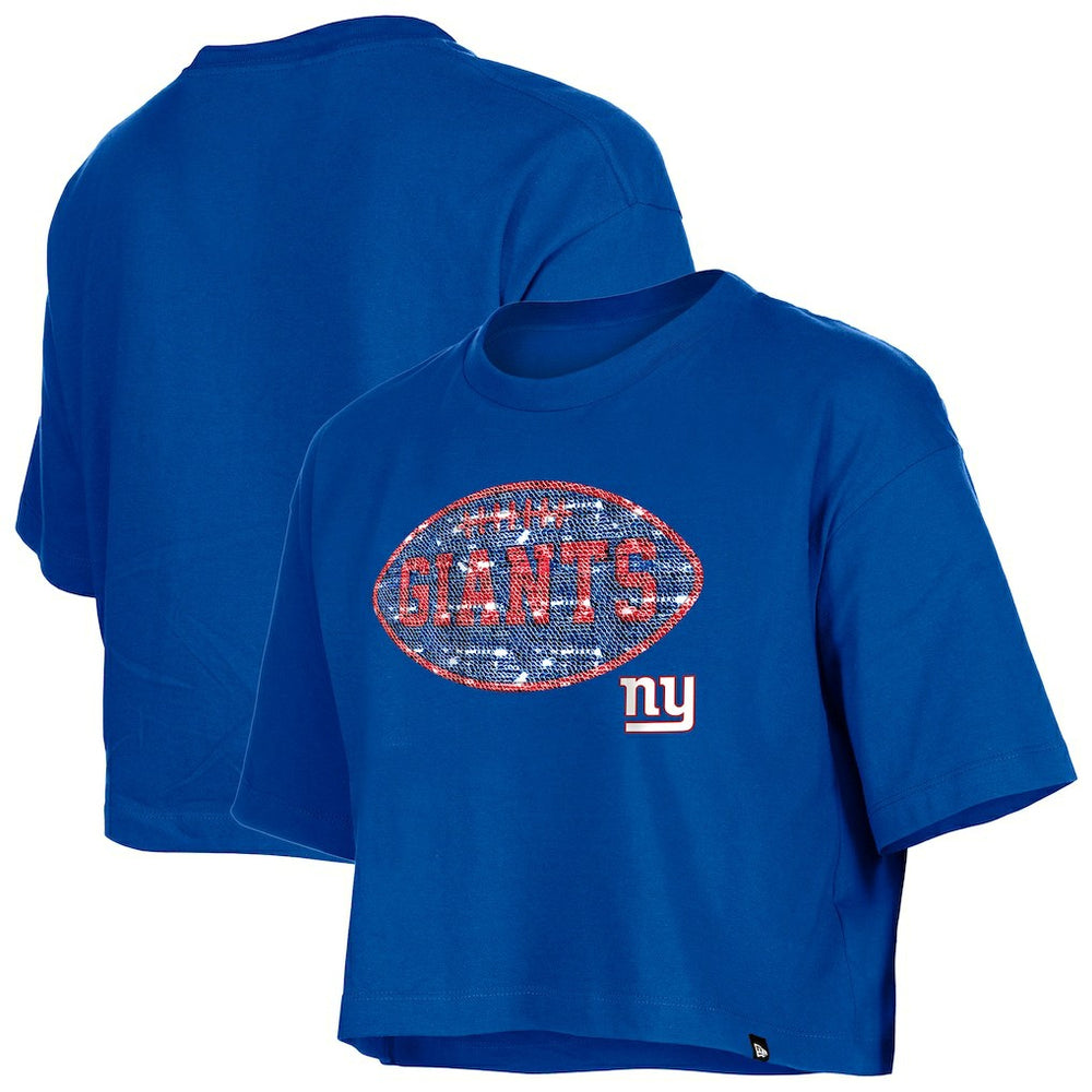 New York Giants New Era Girl's Flip Sequin Boxy T-Shirt Royal - NFL