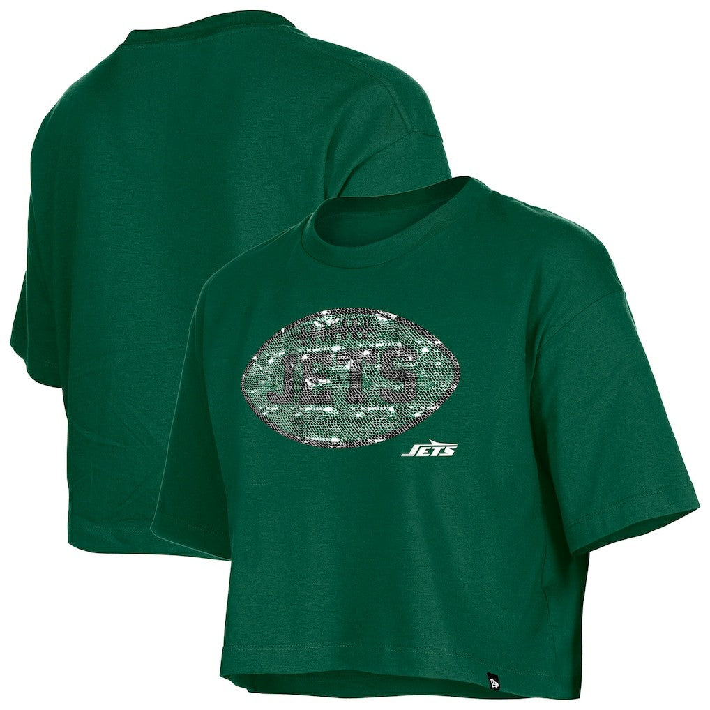 New York Jets New Era Girl's Flip Sequin Boxy T-Shirt Green - NFL