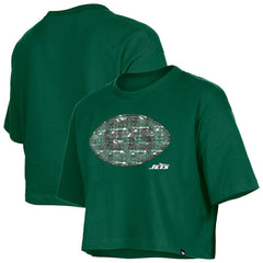 New York Jets New Era Girl's Flip Sequin Boxy T-Shirt Green - NFL