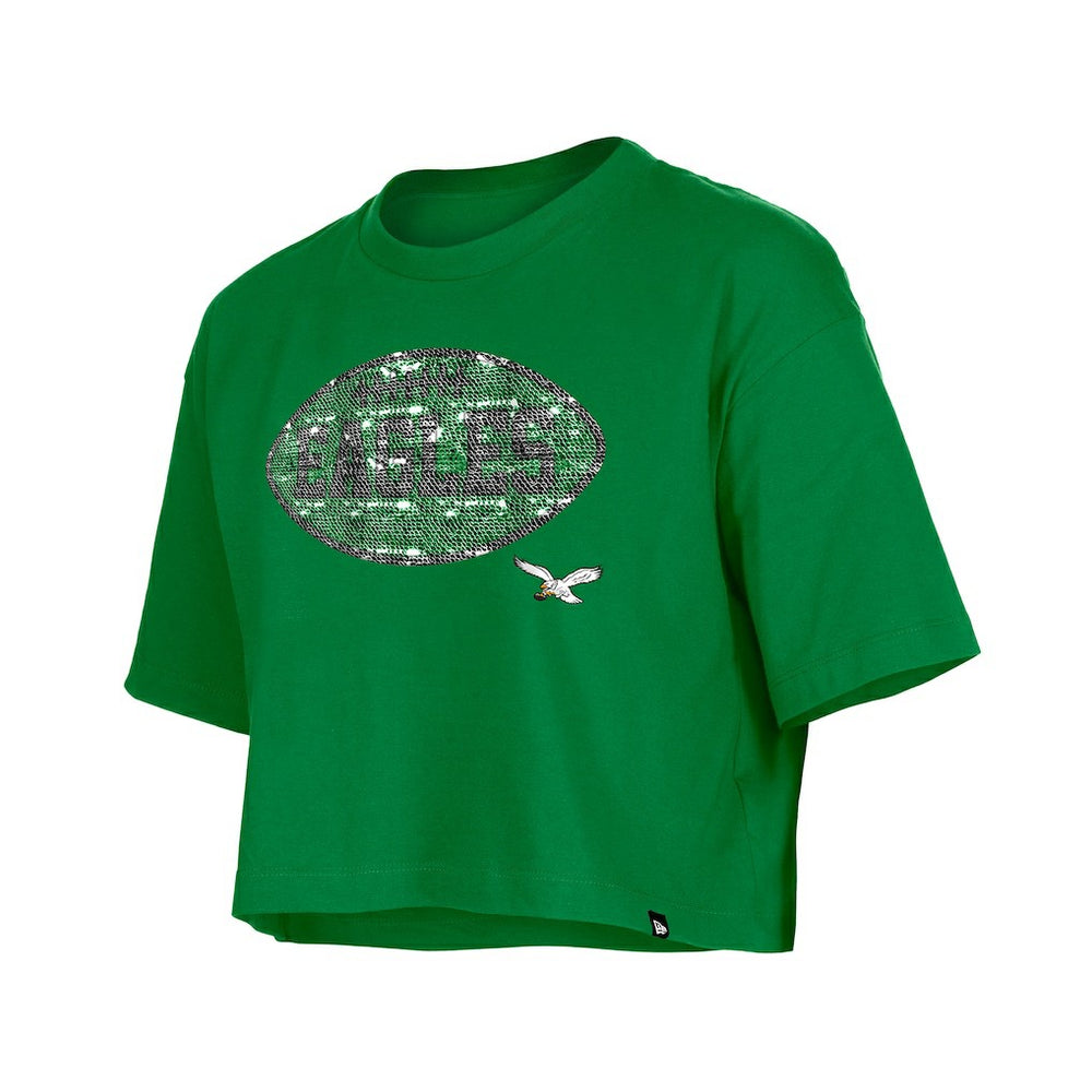 Philadelphia Eagles New Era Girl's Flip Sequin Boxy T-Shirt Kelly Green - NFL