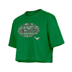 Philadelphia Eagles New Era Girl's Flip Sequin Boxy T-Shirt Kelly Green - NFL