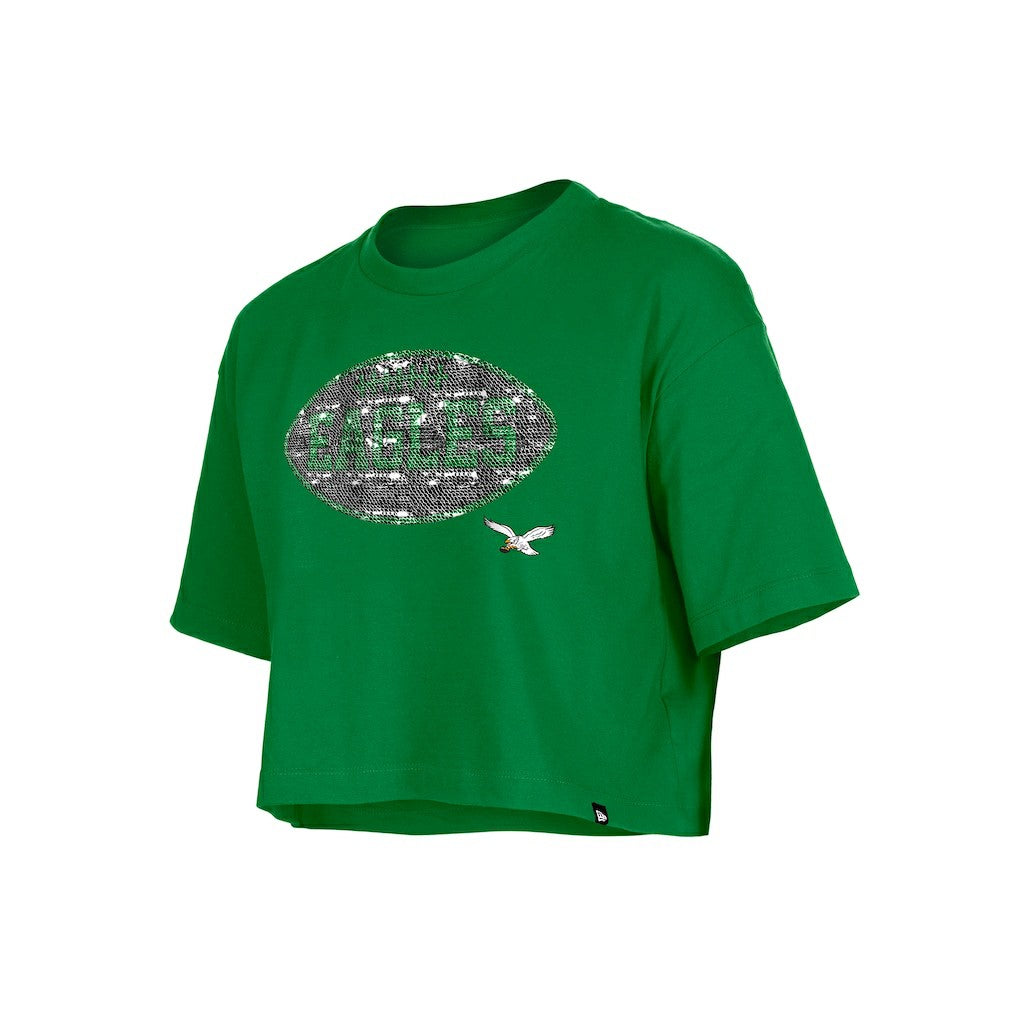 Philadelphia Eagles New Era Girl's Flip Sequin Boxy T-Shirt Kelly Green - NFL